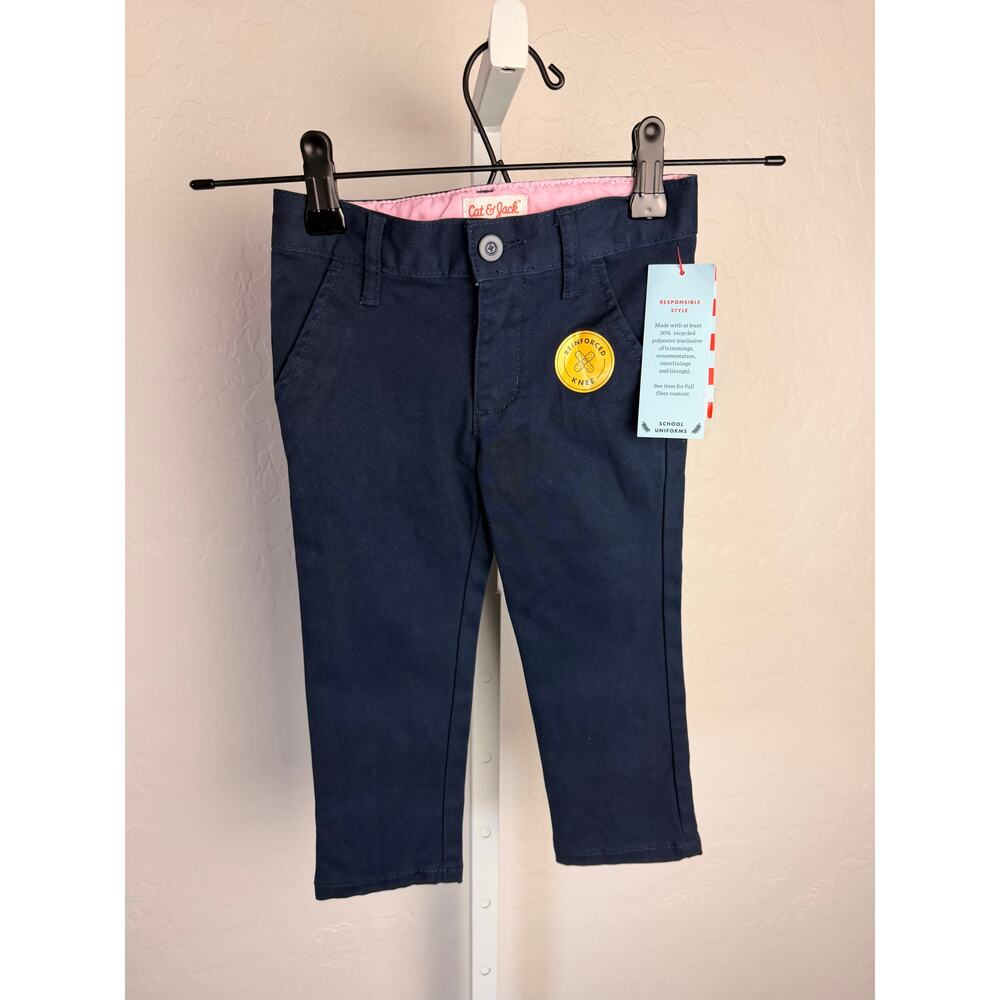 Cat & Jack Girls 2T Navy Skinny Pants Uniform Stretch Reinforced Knee